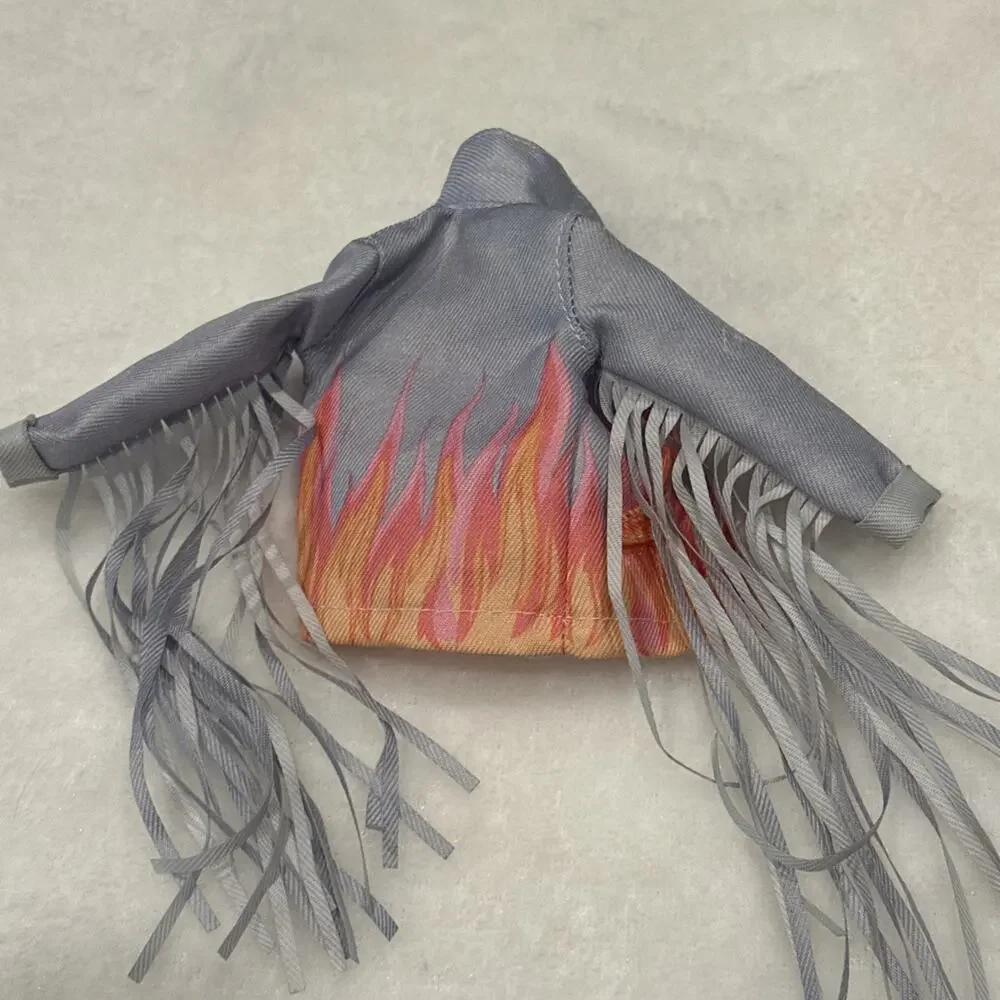 Barbie Extra #5 Doll Outfit Coat Accessory Denim Jean Jacket Fringe Sleeve Flame